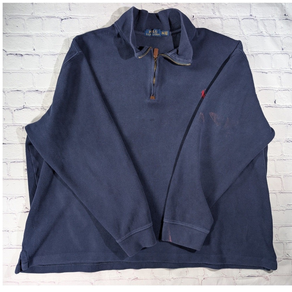 Faded Polo Ralph Lauren Quarter Zip Pullover Mens XXL Cotton Navy Blue Pony Logo